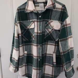 Plaid Utility Jacket in Green and White